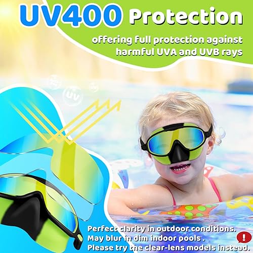Miniatura 7 de Vvinca Gafas de natación con cubierta para la nariz, paquete de 2 máscaras de buceo de visión amplia, antivaho, UV, sin fugas, gafas de natación