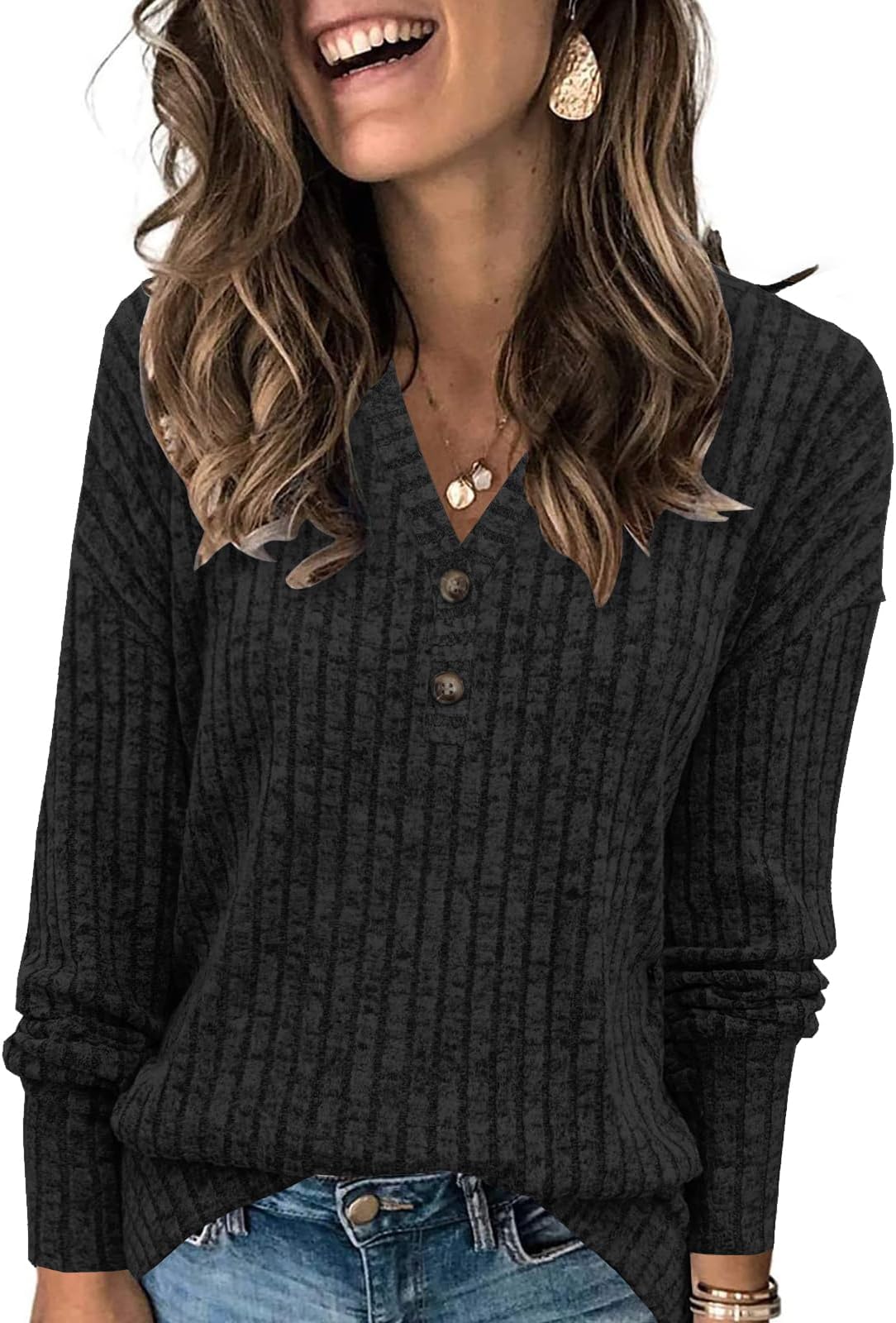 Womens Lightweight Sweaters Button Down Fall Long Sleeve Pullover Shirts Business Casual Tunic Tops