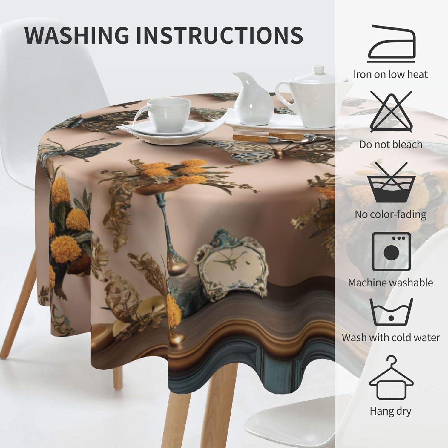 Butterfly Decor 02 Print Wrinkle Free Dining Table Cover for Birthday Party Farmhouse Tablecloths Up to 60 x 60 Inches