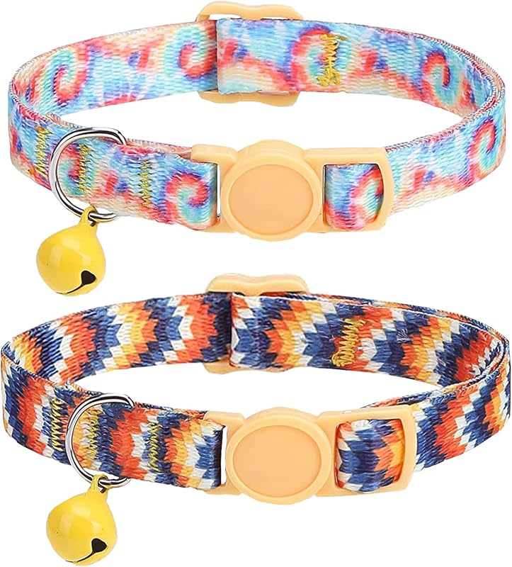 Coleira para Gatos Ajustável de Nylon Estampado com Sino e Fecho de Segurança SOLMOONY, Pacote com 2