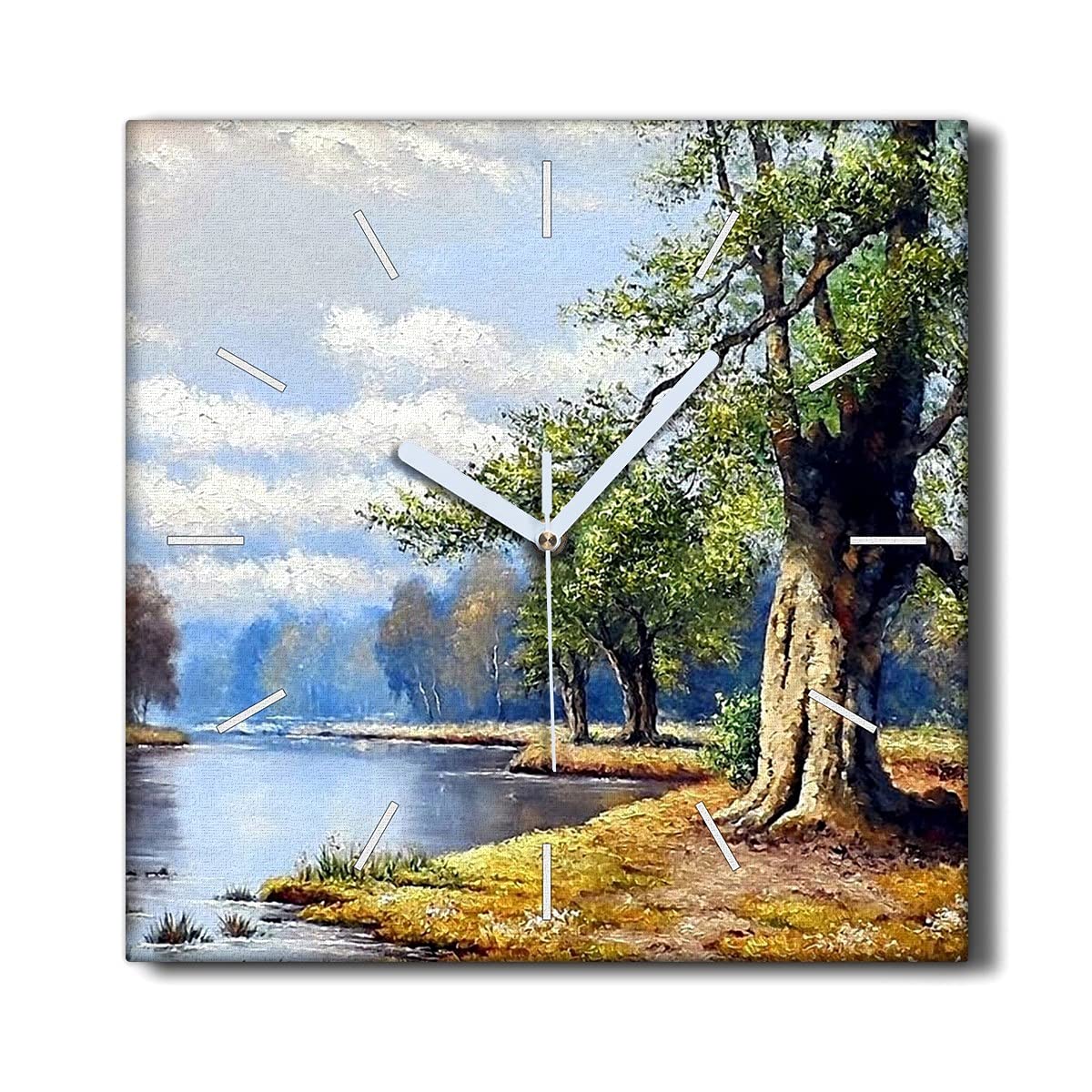 Horloge murale silencieuse pour salon sans tic-tac tableau toile forêt 30x30