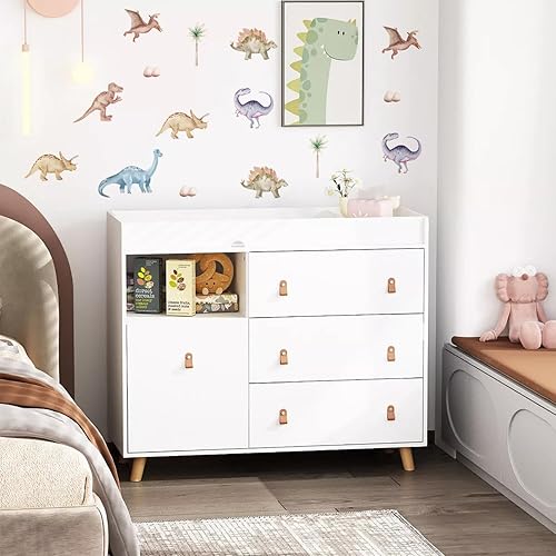 Miniatura 4 de QUCHENG Calcomanías de pared de dinosaurio, calcomanías de animales para dormitorio, decoración extraíble, cuarto de bebé, habitación de los niños,