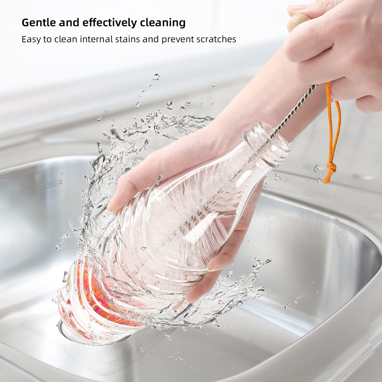 2 Pezzi Scovolino Bottiglie Compatibile con Sodastream Bottiglie, Lungo Pulisci Bottiglie di Vetro, Spazzola per Bottiglie Collo Stretto Biberon