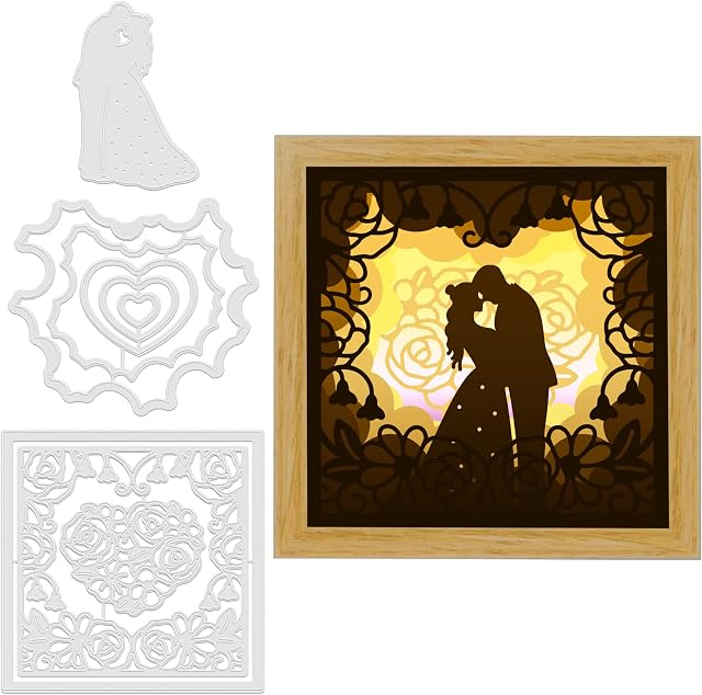 GLOBLELAND 3Pcs Valentine's Day Cutting Dies Metal Wedding Love Frame Die Cuts Embossing Stencils Template for Paper Card Making Decoration DIY Scrapbooking Album Craft Decor
