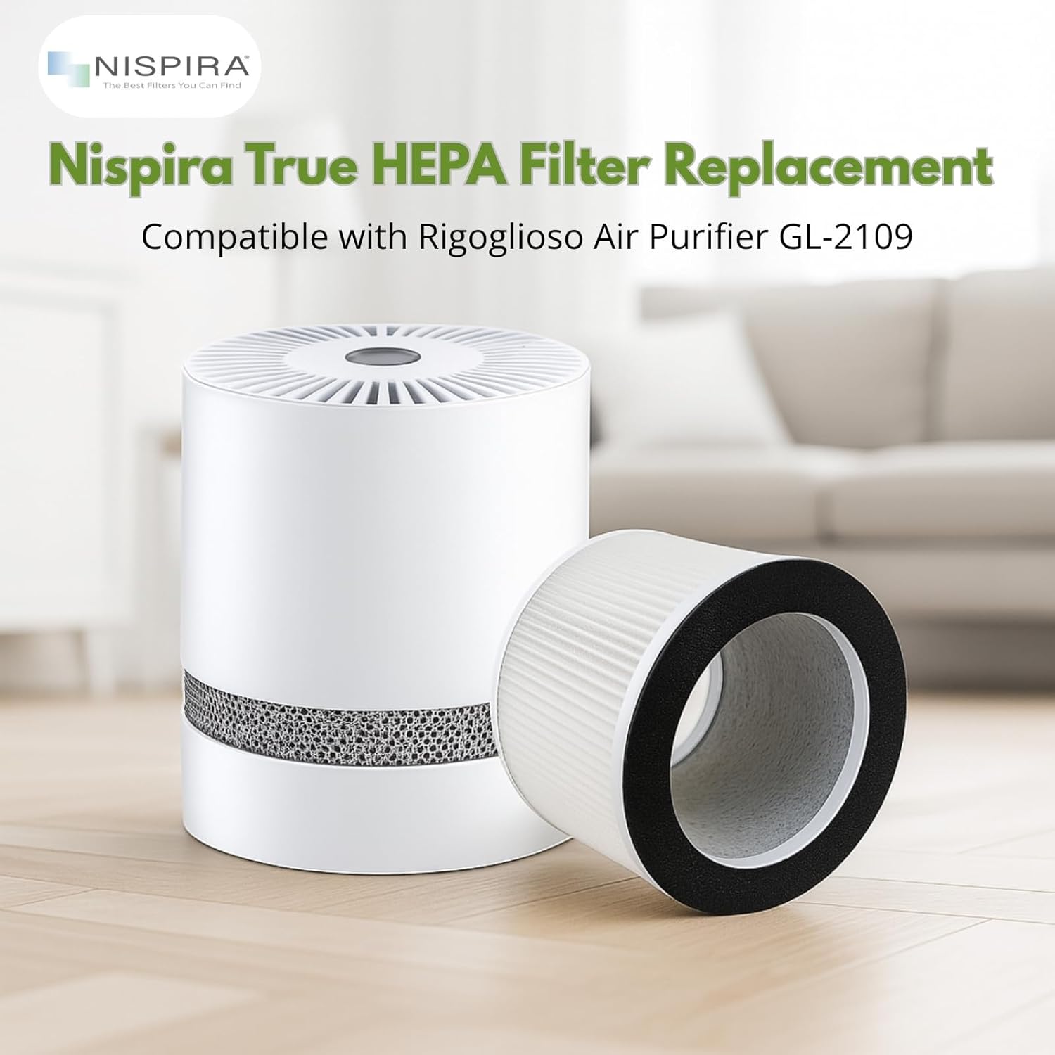 Nispira True HEPA Filter Replacement Compatible with Rigoglioso Air Purifier GL-2109 GL2109. 1 Pack - Image 2