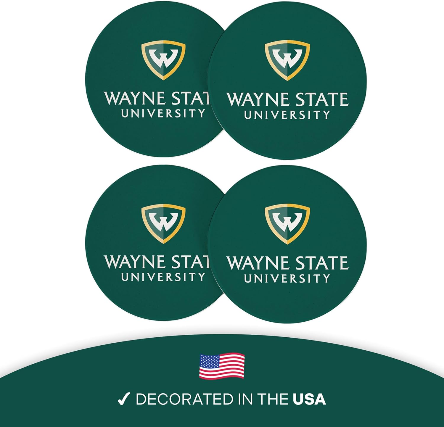 Desert Cactus Wayne State University Circle Ceramic Coasters 4 Pack WSU Warriors Absorbent Drink Coasters with Cork Backing (Design A) - Image 4