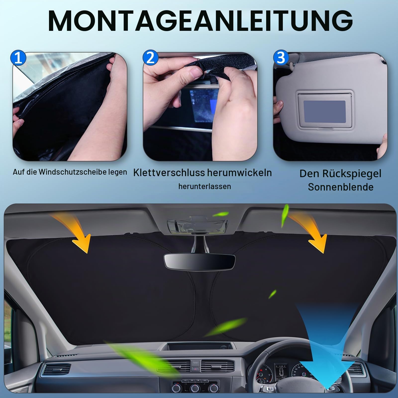 ZATOOTO Sonnenschutz Auto Frontscheibe Custom Fit für VW Passat B8 Variant 2015-2023, Faltbare, Verdickte Reflektierende Polyester Blockiert UV-Strahlen und Hält das Auto Kühler