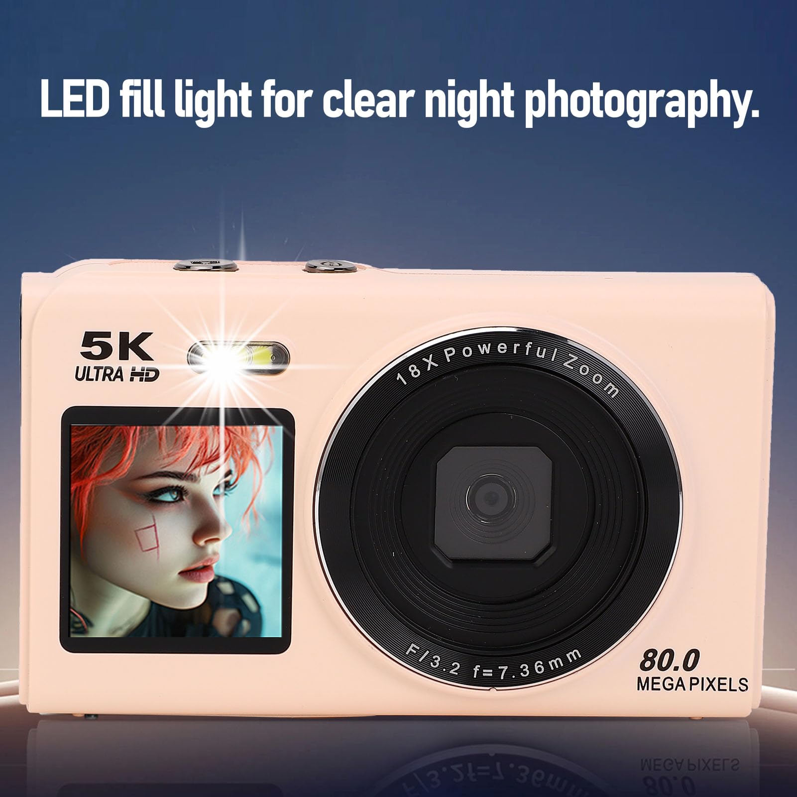 Bewinner Fotocamera Digitale 5k per Fotografia, Fotocamera da vlog WiFi da 80 MP con Flash, Schermo Doppio, Telecamere da Viaggio Compatto Zoom Automatico 18x per Principianti (PINK)