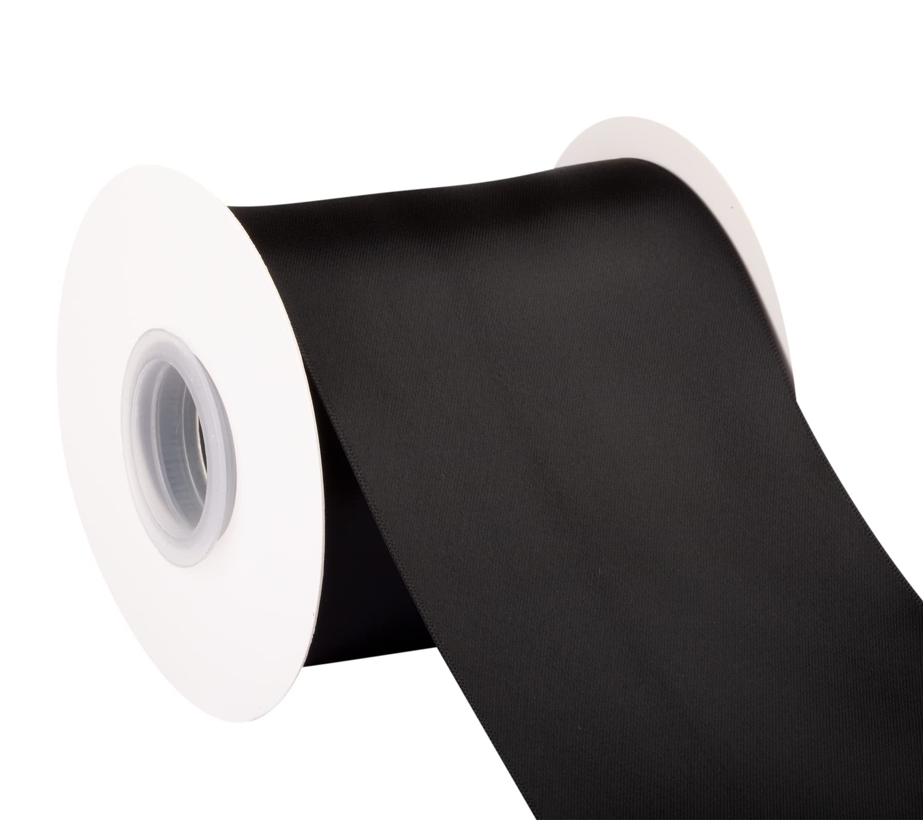 Dwustronna wstążka satynowa, 100 mm x 22 m, solidna poliestrowa wstążka rzemieślnicza, idealna do pakowania prezentów, rękodzieła, dekoracji ceremonii ślubnej, aranżacji kwiatowych, szycia (czarna)
