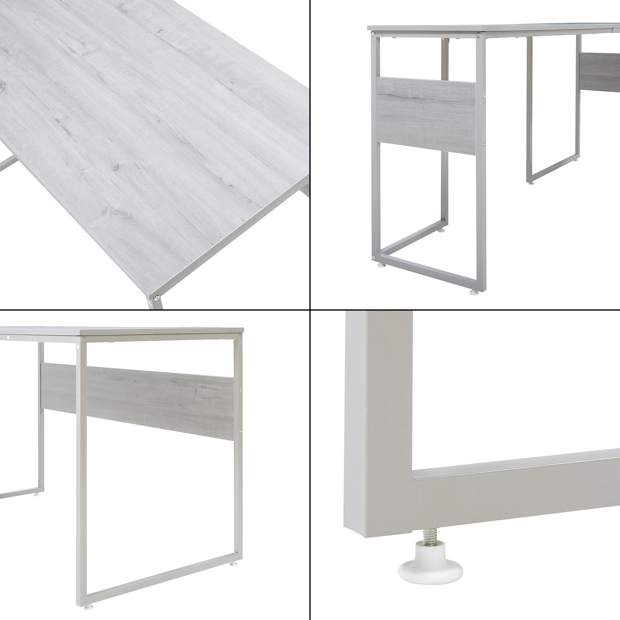 [en.casa] Mesa Escritorio en Forma de L Karlstang Escritorio Esquinero con Amplio Tablero Despacho Oficina Estudio Acero 166 x 120 x 75 cm - Gris Claro