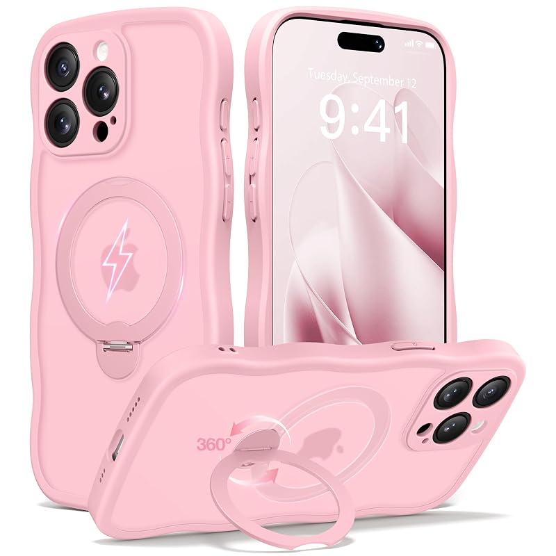 Capa para iPhone 15 Pro de 15,5 cm com Suporte Magnético Giratório 360° CAPRARO Peach Pink
