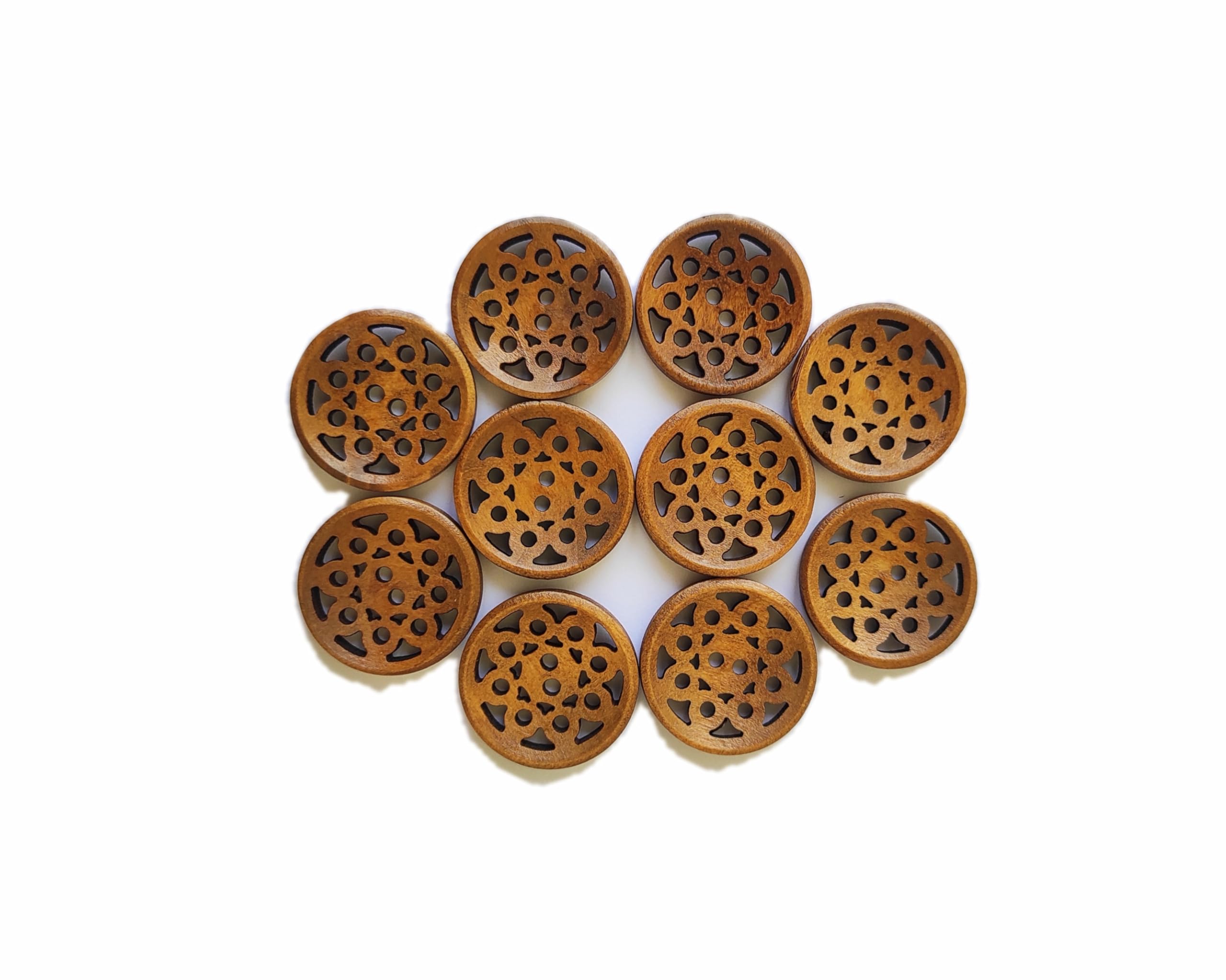 Ekta Enterprise Handcrafted 25mm (1 Inch) Wooden Buttons with 2 Holes for DIY Crafting, Knitting,Scrapbooking, Sewing, Card Making and Projects Decoration Pack of 10 (Design A, Tan)-picture-34