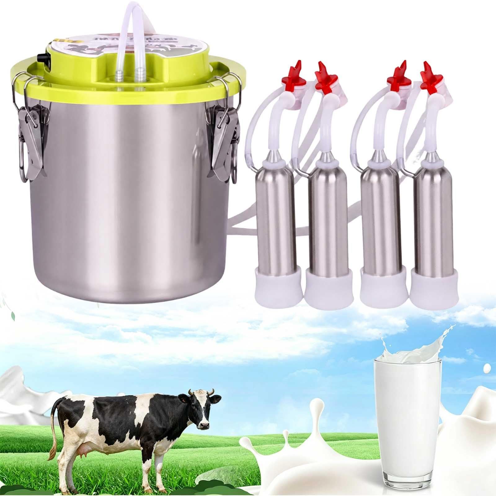 aromaoveite 48w Electric Milking Machine For Cows, Portable Cordless Cow Milker With Adjustable Pulsation, Auto Stop, 12l/16l Stainless Steel Milk Bucket For Farm Dairy Use 12L-B