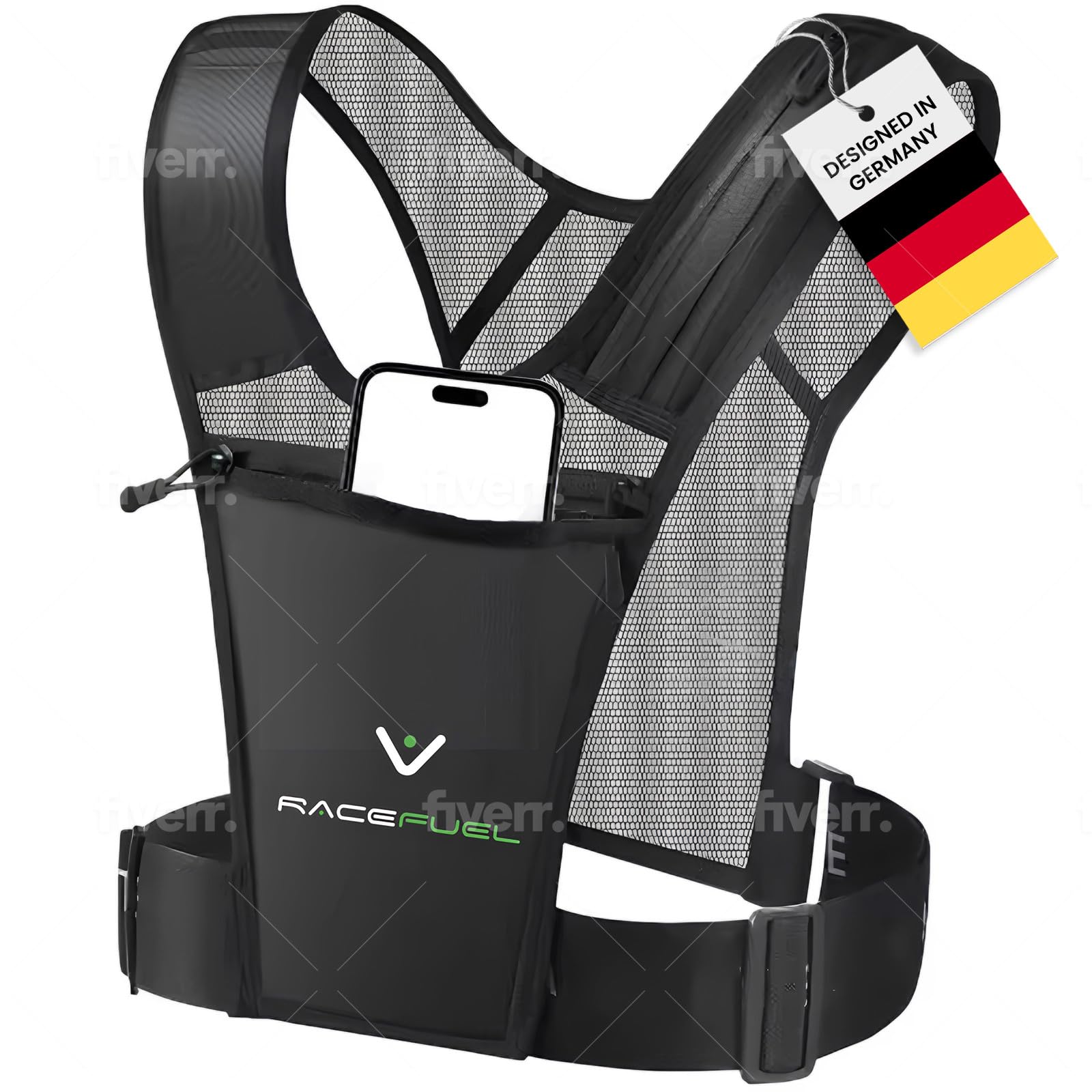 RACEPACE RaceFuel 4-in-1 Ultralight 143 g Running Vest with Race Number Holder & Bottle Holder, Reflective & Waterproof, Mobile Phone Pocket, Adjustable Strap, for Men Women Cycling Marathon Jogging