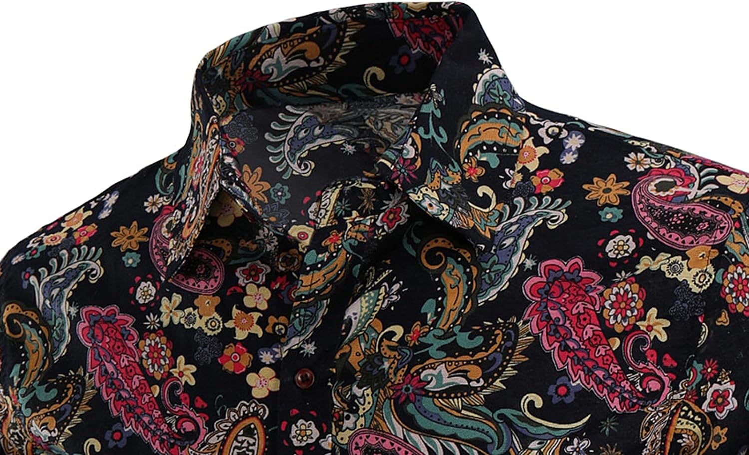 QZH.DUAO Mens 70s Disco Linen Shirts Casual Paisley Tops Floral Vintage Long Sleeve Shirt - Image 3