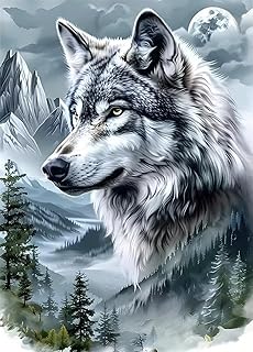WCHUIMM Wolf Diamond Art Kits for Adults,DIY Animal Diamond Painting Kits for Adults Beginners,5D Full Drill Diamond Dots with Diamond Gem Art and Crafts for Home Wall Decor 12x16inch