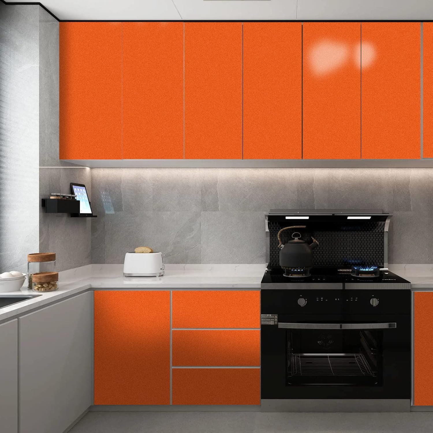 WALLNEST Orange Glossy Vinyl Peel & Stick Self Adhesive Waterproof Sticker for Living Room, Bedroom Office, Almirah, Floor, Tabletop, Wall, Fridge,& Renovation (12x144Inch) 3