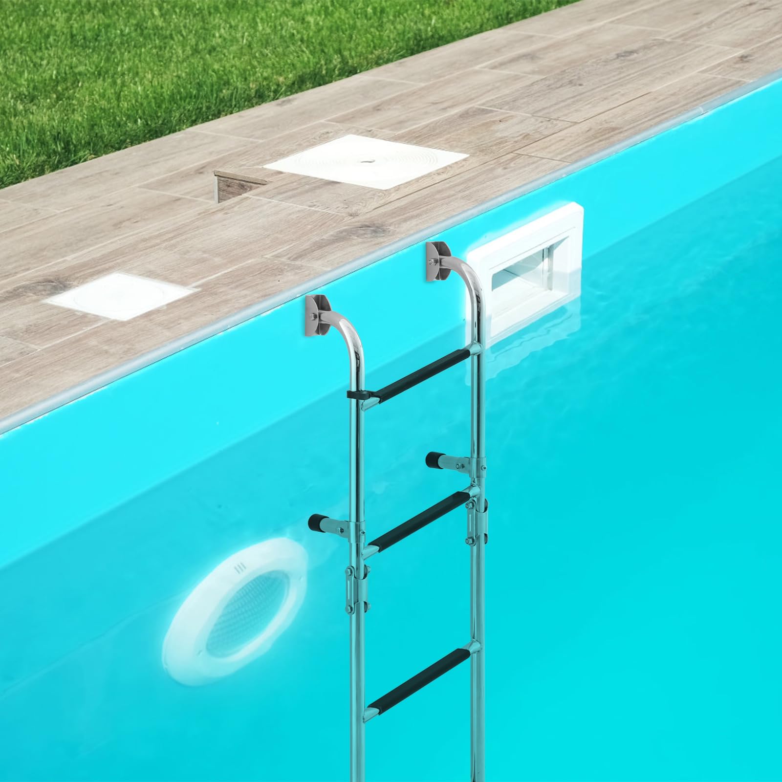 COSTWAY Badeleiter Boot mit 4 Stufen, Poolleiter klappbar aus Edelstahl, Bootleiter mit Bügel, Schwimmbadleiter bis 227 kg belastbar für Yachten, Dock, Poolseite