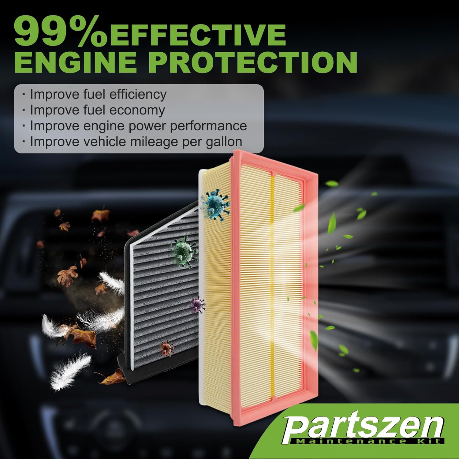 CA9711 Engine and Cabin Air Filter Fit for Volkswagen Beetle Jetta Passat Golf Tiguan 2006-2022 for Audi A3 Q3 TT TTS 2009-2018 (only for 2.0L) Replace CF1126 C35586