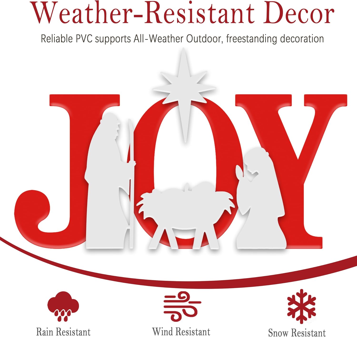 Outdoor Nativity Set – 48 inches Joy Christmas Yard Sign, Waterproof & Durable PVC Nativity Scene for Yard Art, Simple Assembly, Easy Storage，Red/White