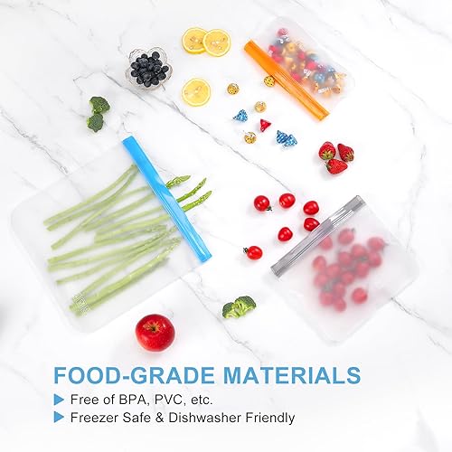 Miniatura 5 de Bolsas reutilizables aptas para lavavajillas, paquete de 9 bolsas reutilizables extra gruesas a prueba de fugas, bolsas reutilizables de silicona