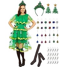 Christmas Tree Costume Outfits Christmas Dresses for Women Adult Colored Balls Stars and Clips Xmas Party Set