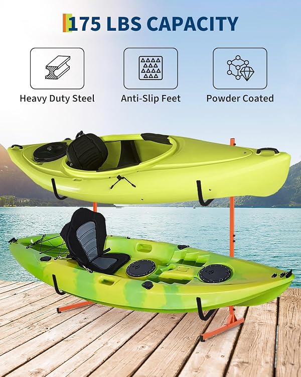 GarveeLife Freestanding Kayak Storage Rack, Freestanding Adjustable Kayak Racks 2 Levels Hold Up SUPs/Paddleboards/Canoes/Surfboard, Heavy Duty Steel Sup Storage Stand for Indoor Outdoor Garage by GarveeLife - Image 2