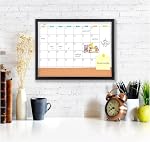 Monthly Whiteboard Calendar with Cork Board for Wall, 17"x13",Magnetic Dry Erase Board with Black Wood Framed,2-1 Wall Planner Whiteboard,Bulletin Board with Pins for Home,School,Office