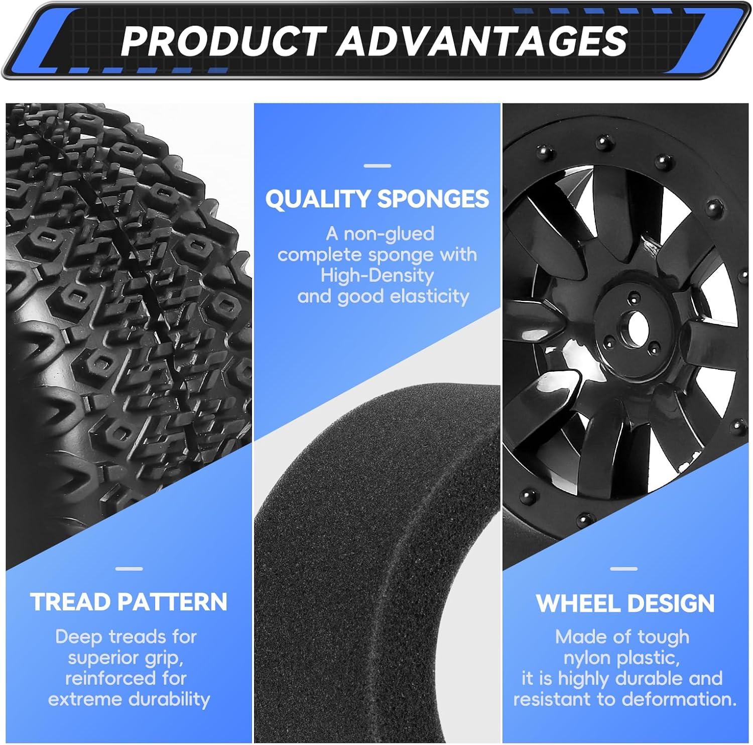 RC Short Course Truck Tires 1/10 Scale, High-Performance Pre-glued RC Wheel Rim and Tires Set 12mm Hex with Foam Inserts for Traxxas Slash 4X4 2WD HPI VKAR Redcat HSP LRP 4PCS (Style B)