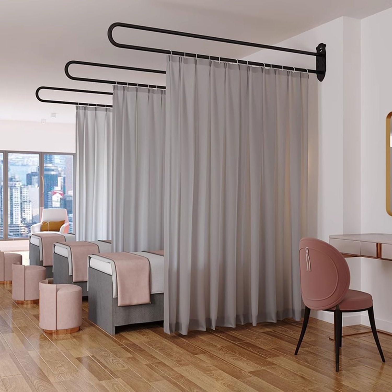 Privacy Partition Curtains, Wall Mounted Privacy Room Divider with Flat Hook U-Shape Hospital Curtains for Fitting Room Beauty Salon Bedroom Hospital(Grey,7.2ft)
