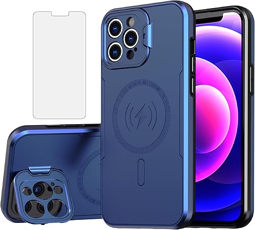 Miniatura 1 de Asuwish Funda de teléfono para iPhone 12 Pro 6.1 con protector de pantalla de vidrio templado Magsafe y soporte delgado para celda dura, accesorios