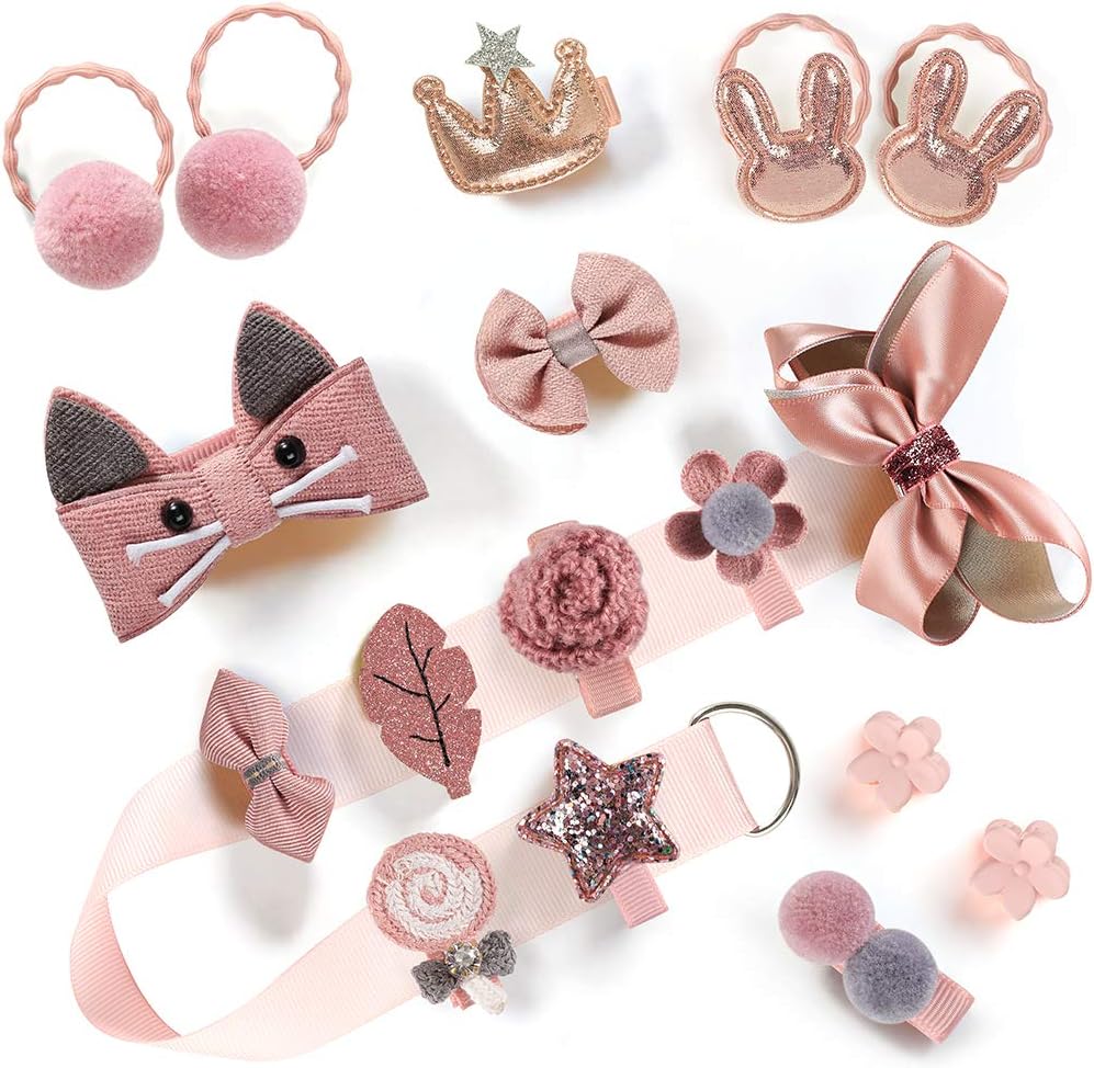 Baby Girls Hair Accessories Clips Ties Fully Covered Bows with Hanger Set, babies barettes for Infant and Toddlers fine hair 18pcs (Korea Pink)