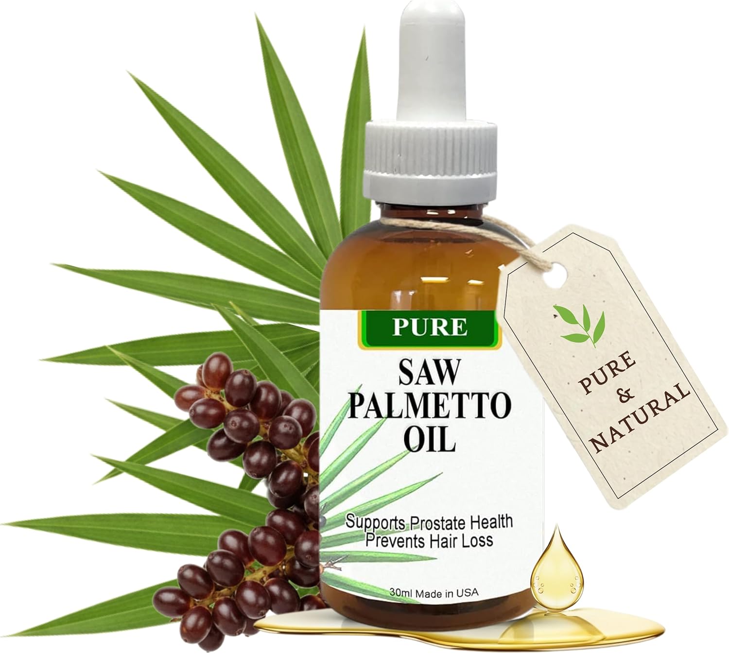 Pure Saw Palmetto Oil – 95-98% Concentrated Organic Extract – Liquid Saw Palmetto for Men & Women – Alternative to Capsules & Powder – 2 Fl Oz