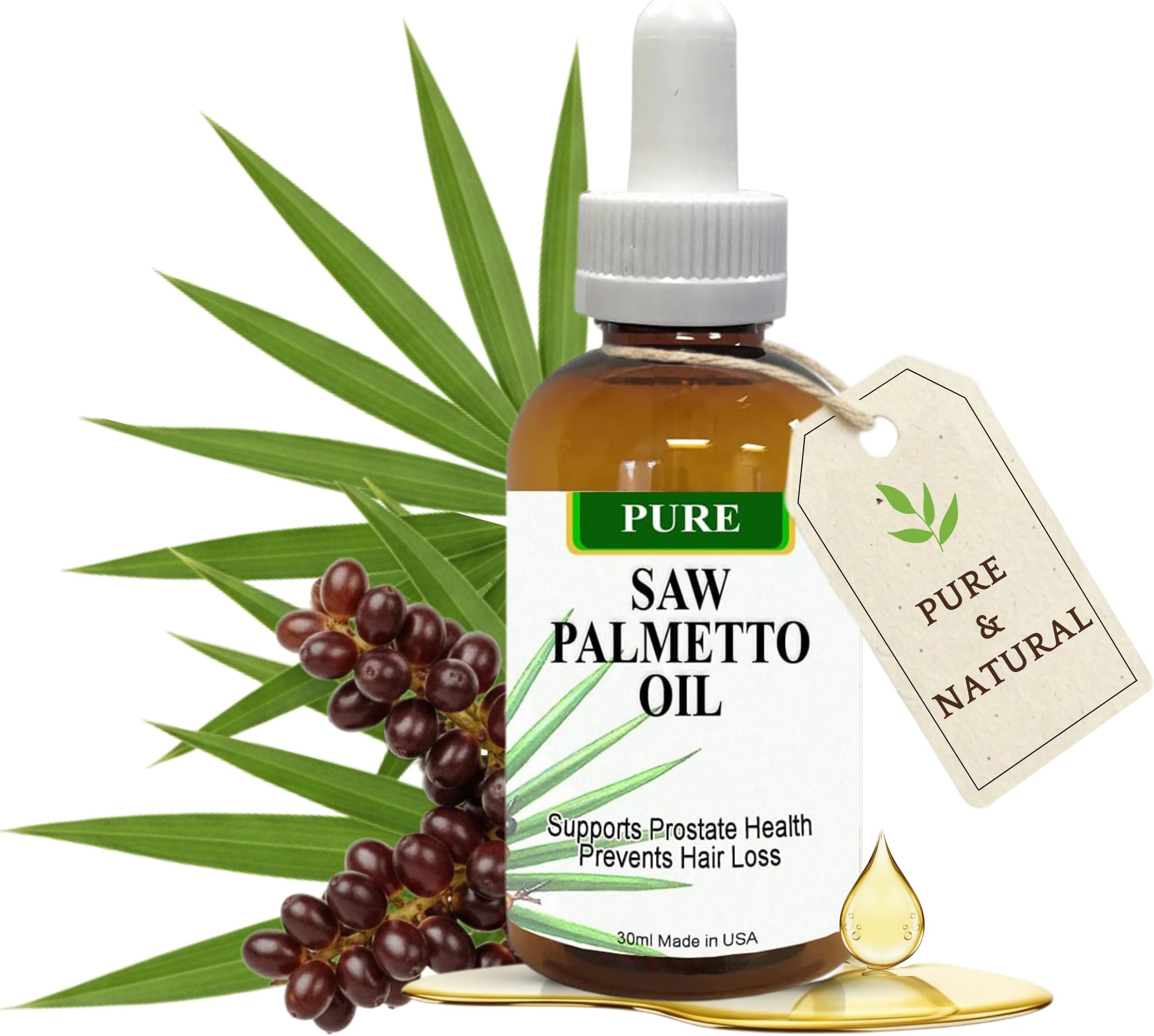 Pure Saw Palmetto Oil – 95-98% Concentrated Organic Extract – Liquid Saw Palmetto for Men & Women – Alternative to Capsules & Powder – 1 Fl Oz