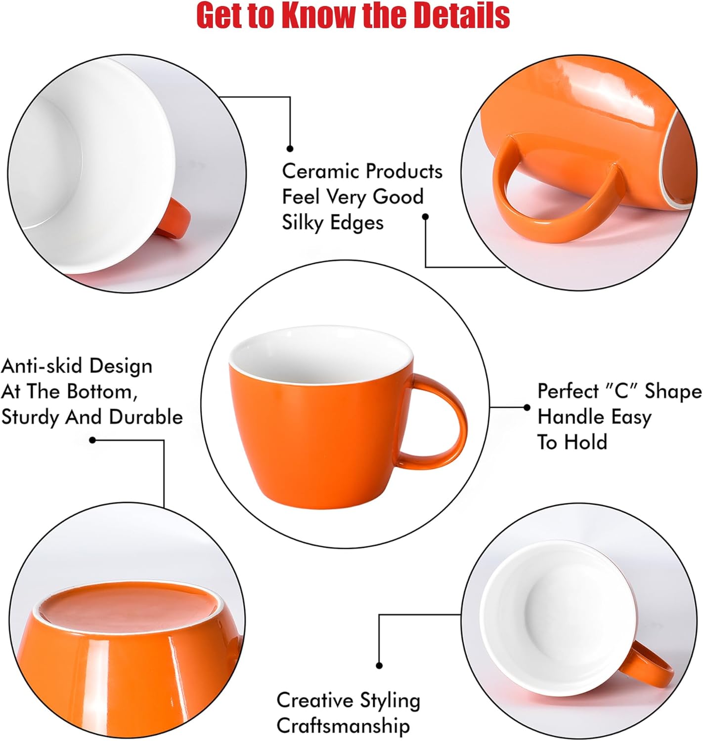 Extra Large Coffee Mugs, Ceramic Coffee Mug Set of 2 Oversized 30 Ounce Breakfast Cup and Soup Bowl with Handle, Dishwasher and Microwave Safe, Big Oversized Tea Cups, Gift and Home Decor, Orange