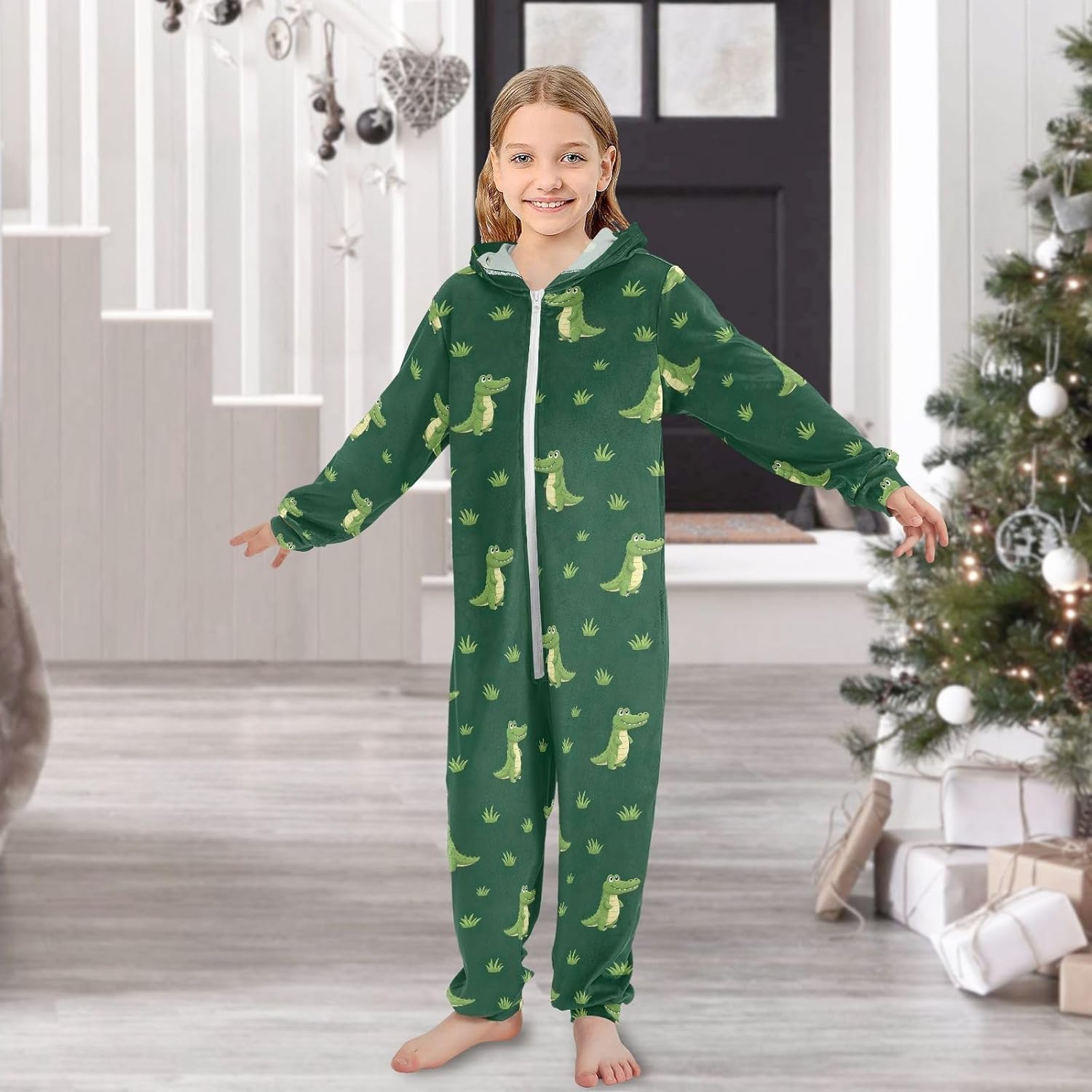 Cute Green Alligators Unisex Kids Onesie, Comfy Novelty Unisex Child Kid Jumpsuits Home Clothing Boys Girls 5-6 Y