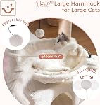 Arbre de chat 32 Petit arbre de chat pour les grands chats Tour de chat adulte avec poste d'éraflure,15.7.-Large Hammock et auto-groomère, ainsi que Perche supérieure amovible et large condo pour les chats intérieurs-Beige