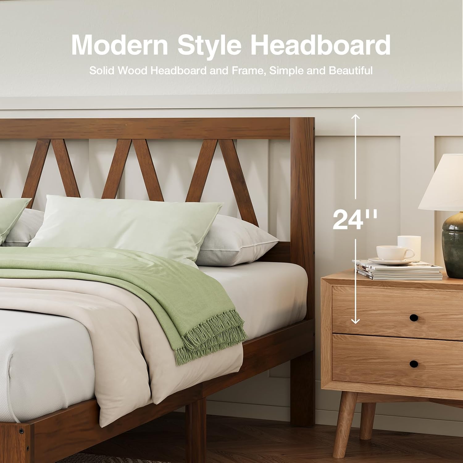 Novilla 12 Inch Solid Wooden King Size Bed Frame King Bed Frames with Headboard BedFrame Foundation No Box Spring Needed, Easy Assembly, Walnut