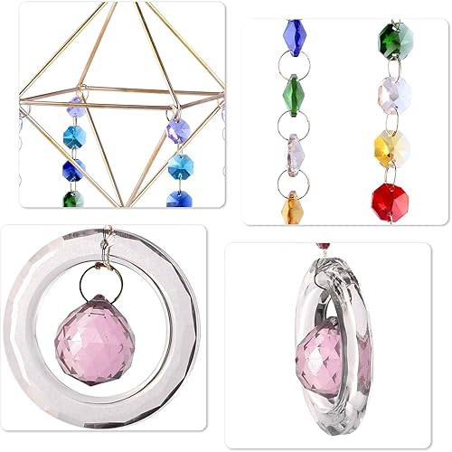 Miniatura 4 de rockcloud Soporte para plantas de aire hecho a mano, maceta geométrica moderna de metal, adorno colgante de vidrio de cristal, campanilla de viento