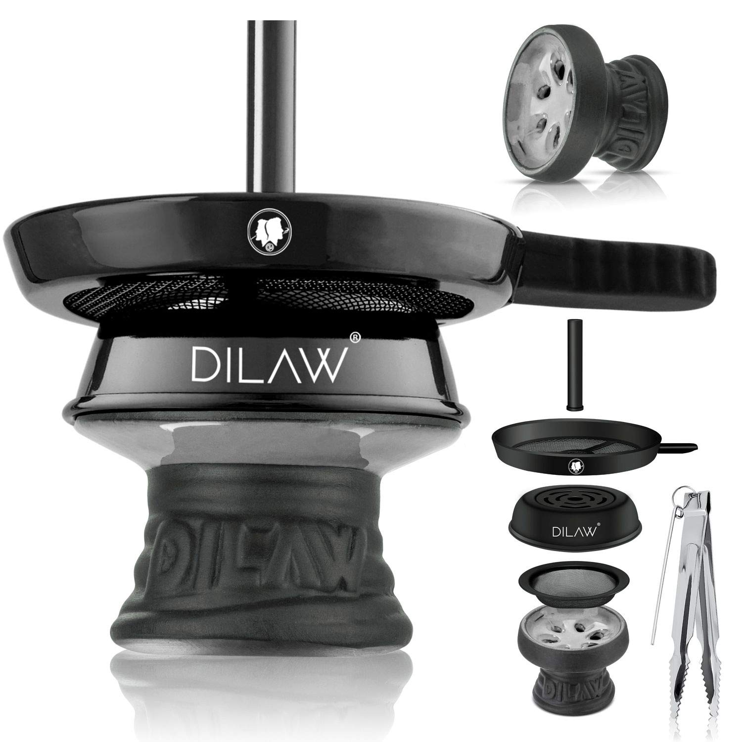 DILAW® Shisha Steinkopf Set Kaminkopf Small Tabaksieb Kohlezange Kaminaufsatz Tabak Kopf, Weiß