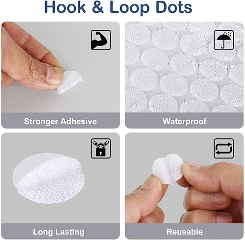 Miniatura 2 de Puntos autoadhesivos, adhesivo fuerte, 1280 unidades (640 pares) tiras de gancho de 0.39 pulgadas, puntos circulares pequeños, cintas adhesivas para