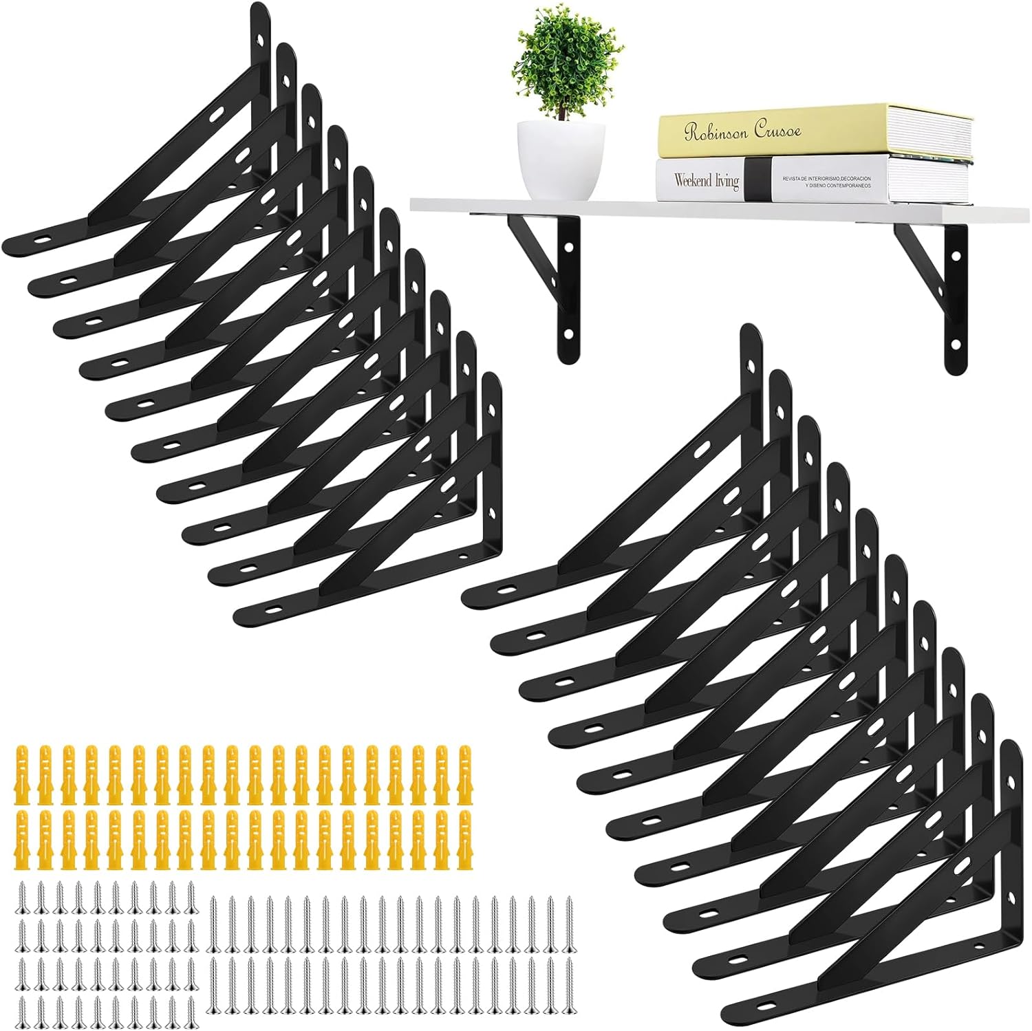 20 Pack Heavy Duty Shelf Brackets Black 4 X 6 Inch 90 Degree Floating Shelves Metal Wall Mount L Shaped Shelves Support Angle Brackets Tripod Triangle Shelf Brackets for Floating Wood Shelves