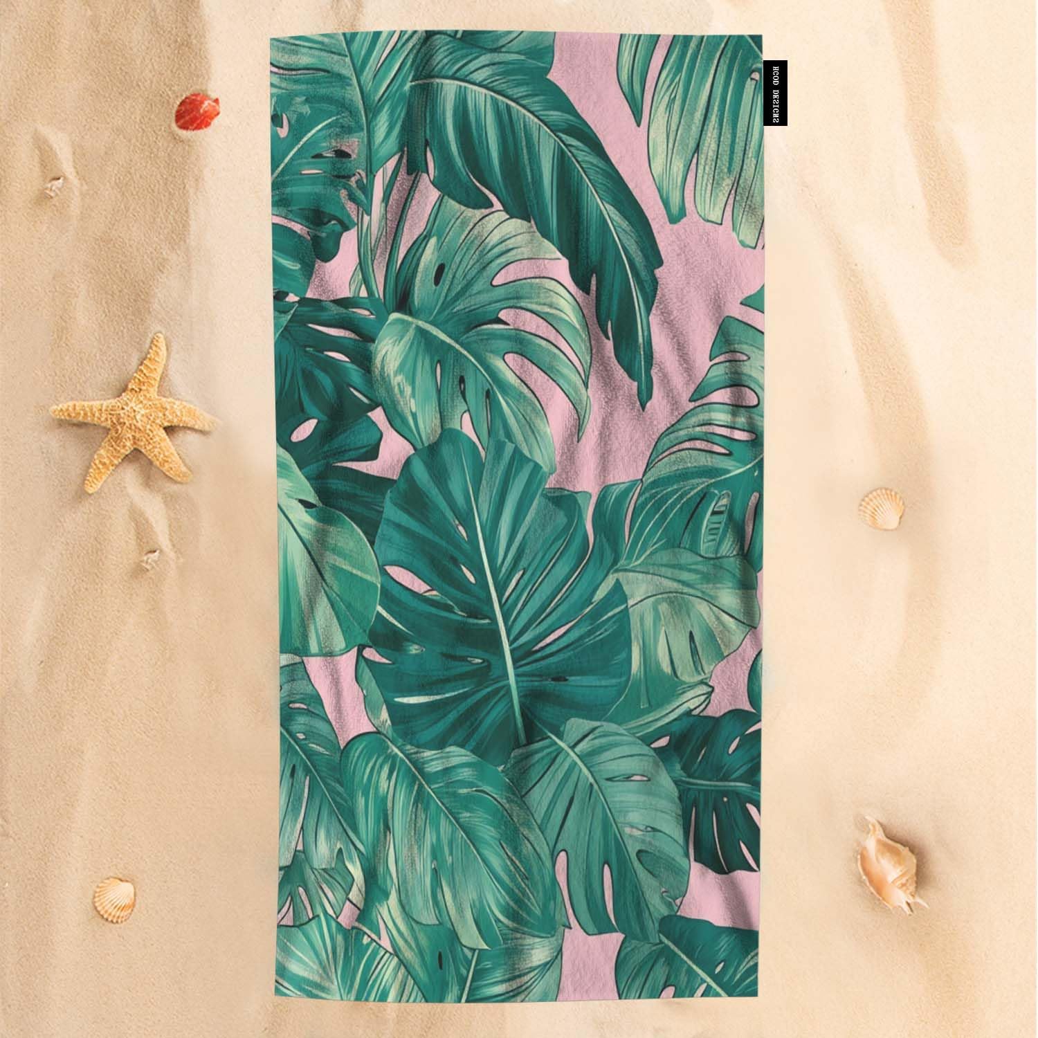 HGOD DESIGNS Hand Towel Tropical,Tropical Banana Grenn Leaves in The Pink Background Hand Towel Best for Bathroom Kitchen Bath and Hand Towels 30" Lx15 W