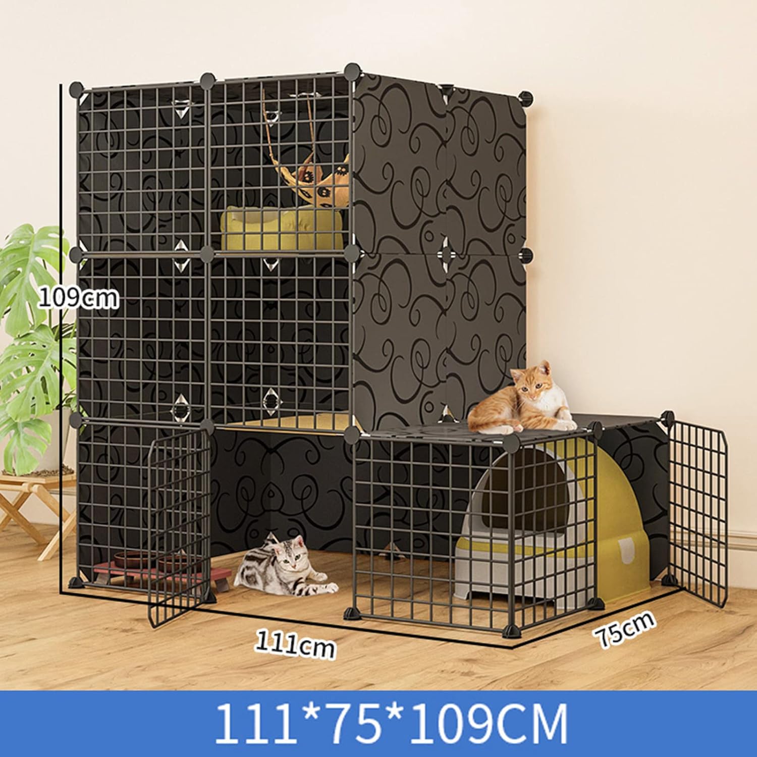 Cat Cages Indoor Large,Wire Cat Cage,Portable Cat Cage,Pet Cages for Cats,Collapsible Cat Cage,Indoor DIY Metal Pet Fence for Cat Dog,111 * 75 * 109cm-B