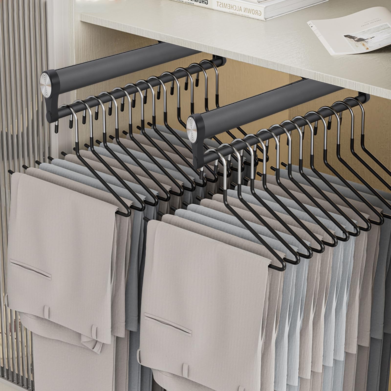 Ausziehbare Kleiderstange für Garderobenschrank, Aluminiumlegierung Robust Verstellbarer Kleiderstange Schrank,Speicherplatz Sparen (Grau, 342mm)