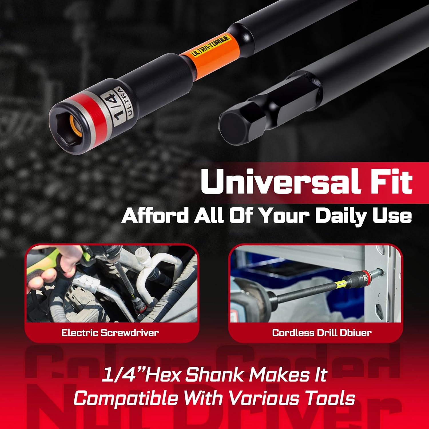 Impact Nut Driver Set, 5 Pieces 6”Long 1/4”5/16”3/8”7/16”1/2”6 Point Alloy Steel Magnetic SAE Nut Setter Set Use For Require Installing 1/4 Hex Shank Impact Driver with Case Box - Image 7