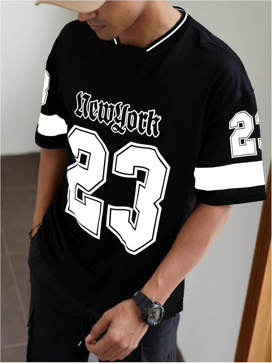 GORGLITTER Men's Letter Graphic Oversized Jersey Shirts Short Sleeve Tee Streetwear Tops - Image 3