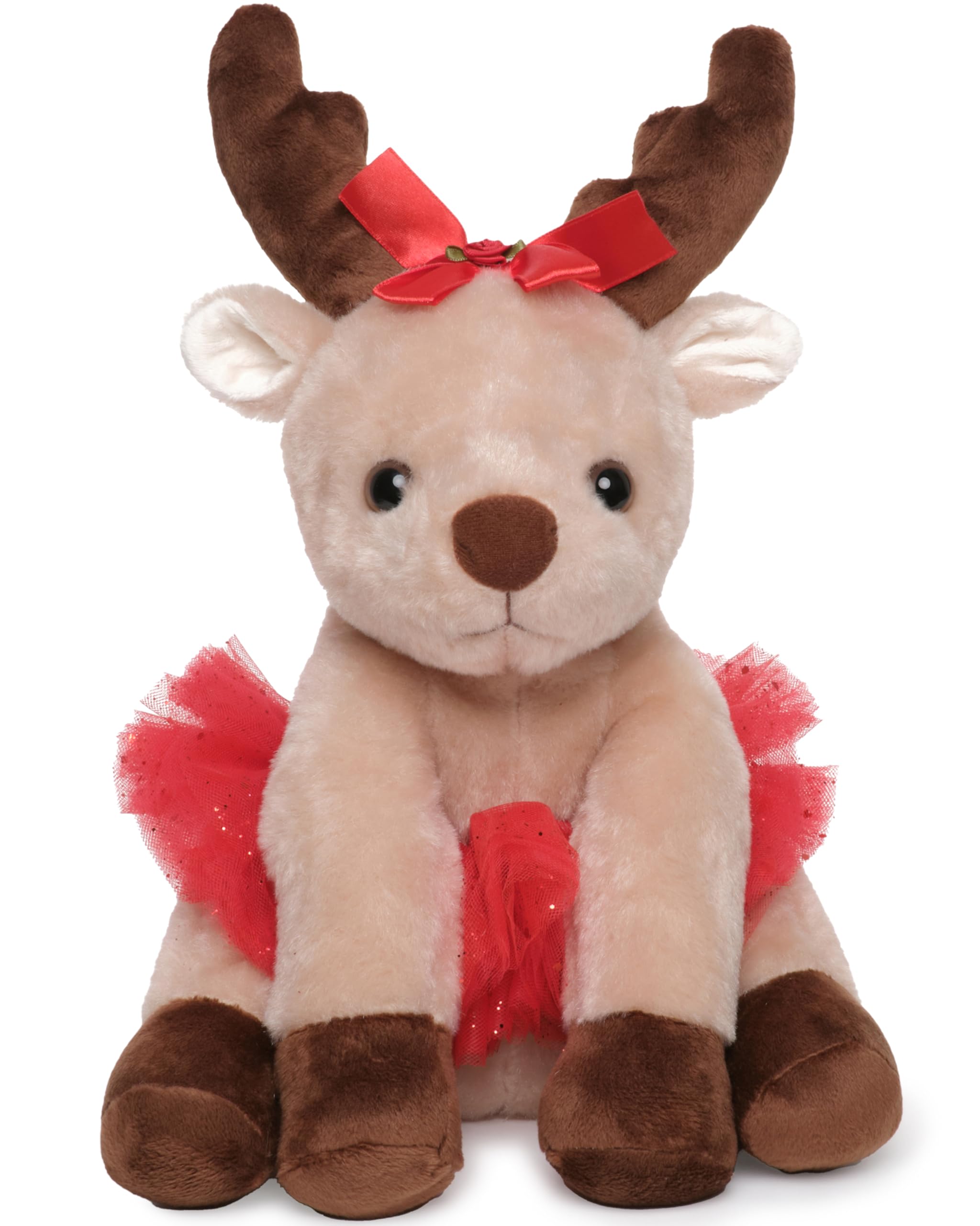 Bearington Dazzling Dancer Ballerina Doll Plush, 13 Inch Reindeer Stuffed Animal, Ideal Christmas Dolls for Girls Gift for Toddlers, Kids & Teen, for