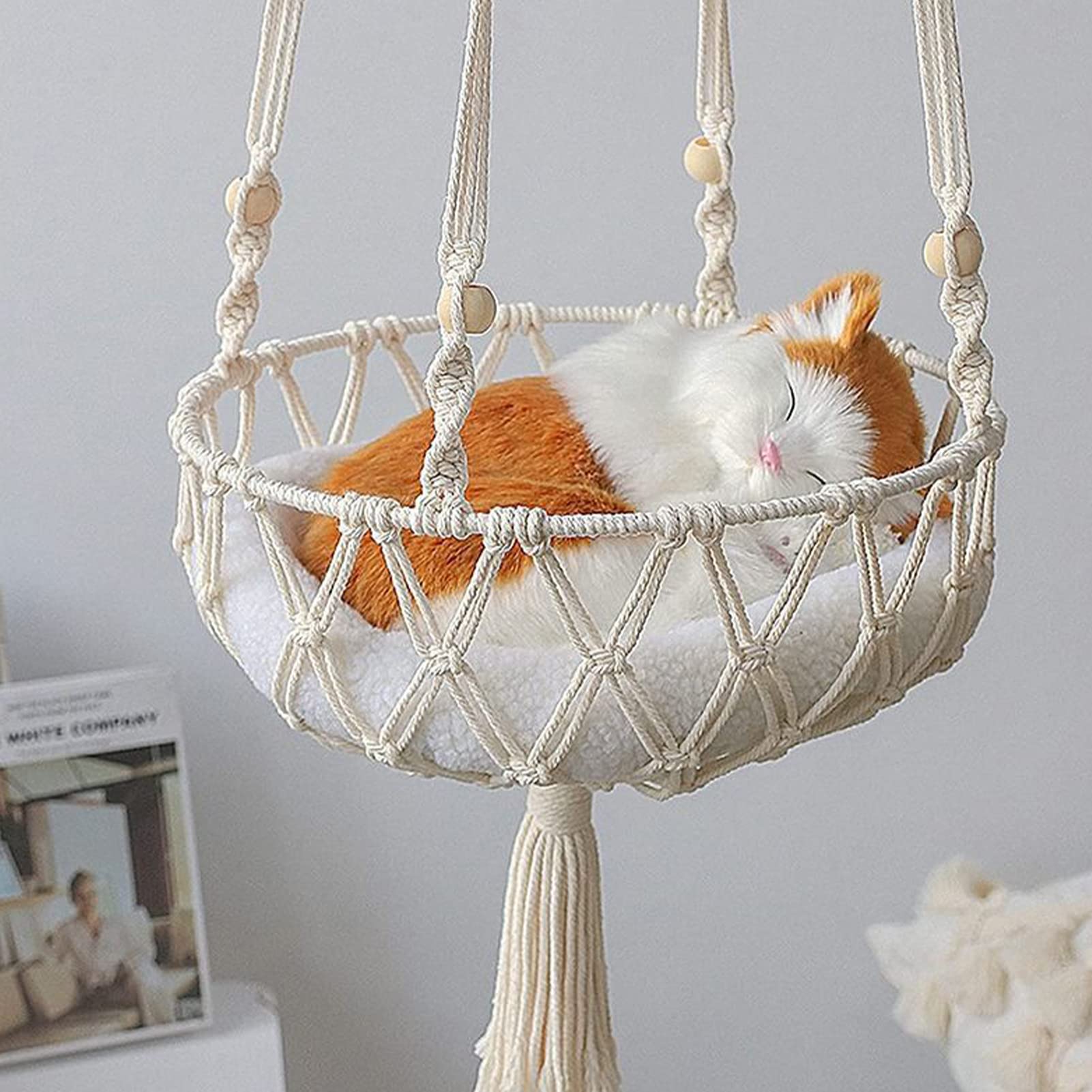 Quaste, Makramee, zum Aufhängen, Katzenschaukel, handgewebt, für Fenster, für Katzen, atmungsaktiv, Bohemian, Dekoration, Haus, Bett zum Aufhängen für schlafendes Kätzchen und Spielen (50 cm)