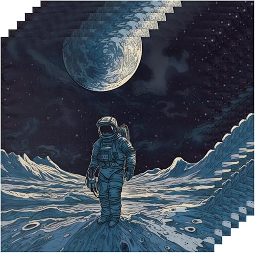 Miniatura 6 de Cloth Napkins Set of 6 Space Astronaut 20x20 Inch Cloth Napkins Universe Moon Washable Reusable Kitchen Dinner Napkins Table Decor for Wedding,